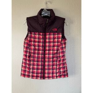 Women’s North Face Nuptse 700 Goose Down Puffer Vest Jacket Plaid Pink Small